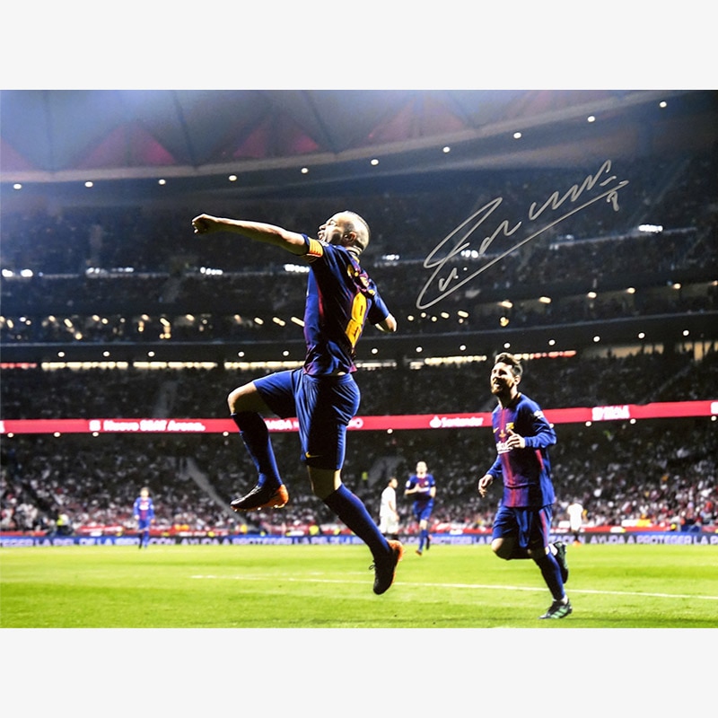 イニエスタ直筆サイン入りバルセロナ17/18フォト (ラストゴール) | THE