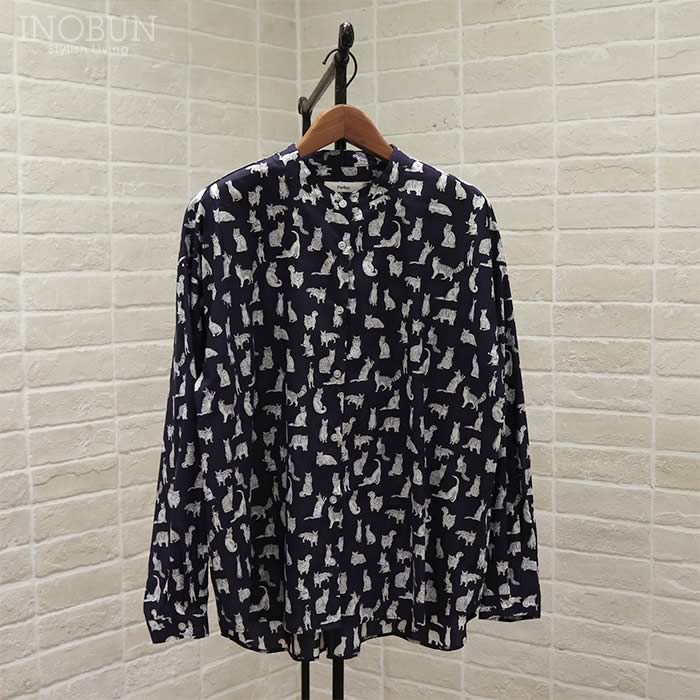 Parkes リバティ バンドカラービッグシャツ Meow/VE ミャオウ ネイビー