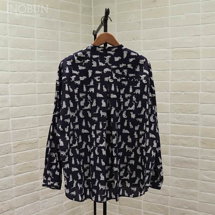 Parkes リバティ バンドカラービッグシャツ Meow/VE ミャオウ ネイビー