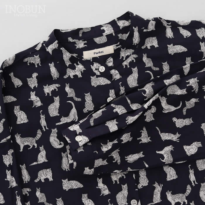 Parkes リバティ バンドカラービッグシャツ Meow/VE ミャオウ ネイビー