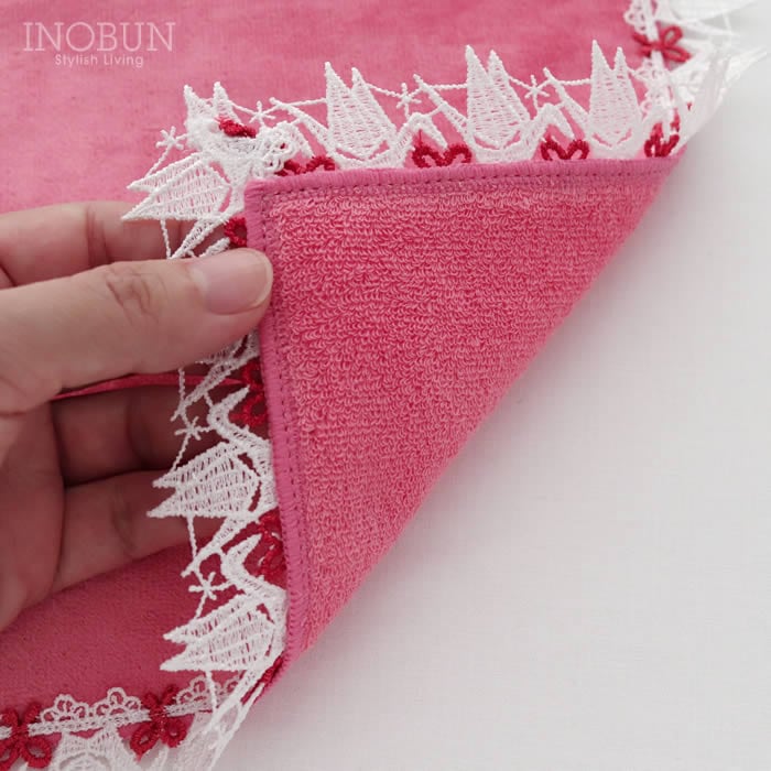 入荷待ち】近沢レース店 折り鶴 コーラルピンク 和レース タオルハンカチ