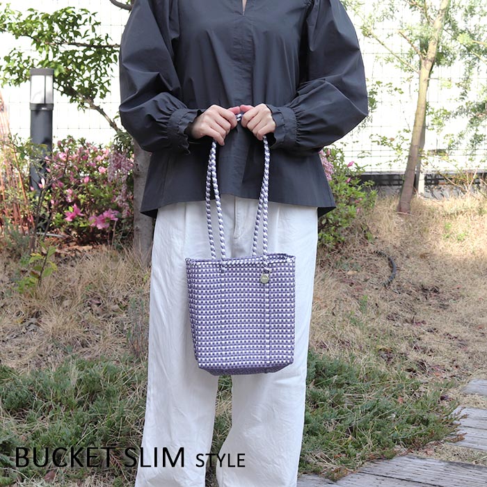 メルカド バッグ レトラ MINI CHECK BUCKET SLIM メタリックパープル x