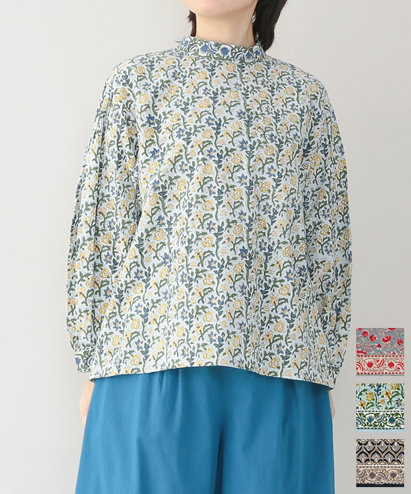 20%OFF】フラワーボーダーブロックプリントブラウス｜KANKAN ONLINE