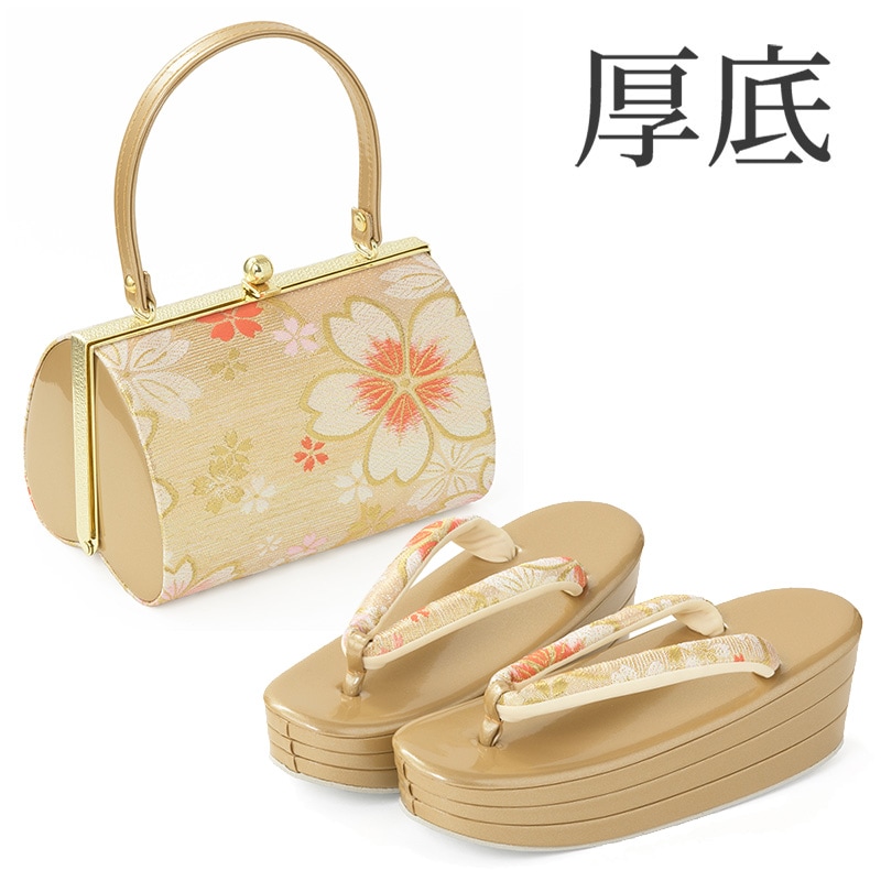 草履バッグセット 金/白金 佐賀錦 大桜 厚底 中国製 | 大人和装,婦人