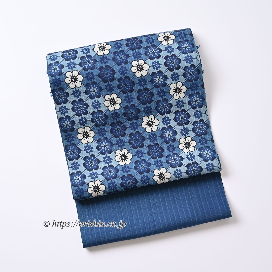 城間栄市 琉球本紅型 染名古屋帯（小花づくし/藍型・松煙染）※お値段は