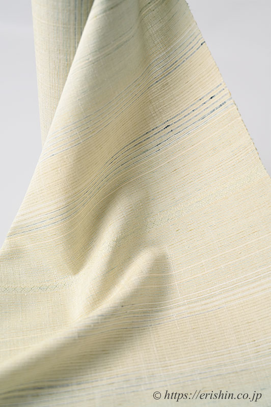 下井伸彦 下井紬/花織入朧緯縞（淡い亜麻色に深縹をアクセントに）下井