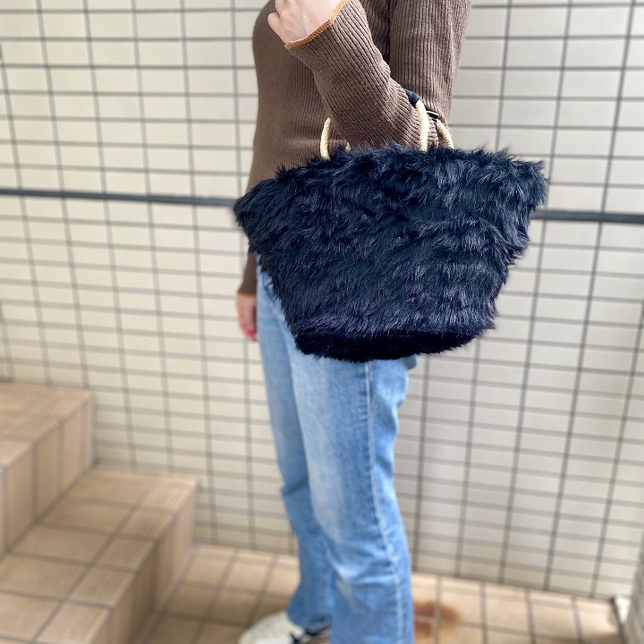 エコファーバスケットM ブラック | かごバッグ | FATIMA MOROCCO