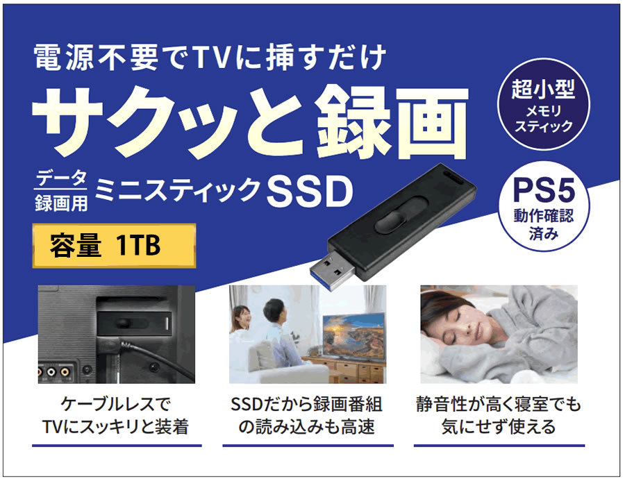 HIDISC USB3.2 Gen2対応データ/録画用 MiniStickポータブルSSD 1TB