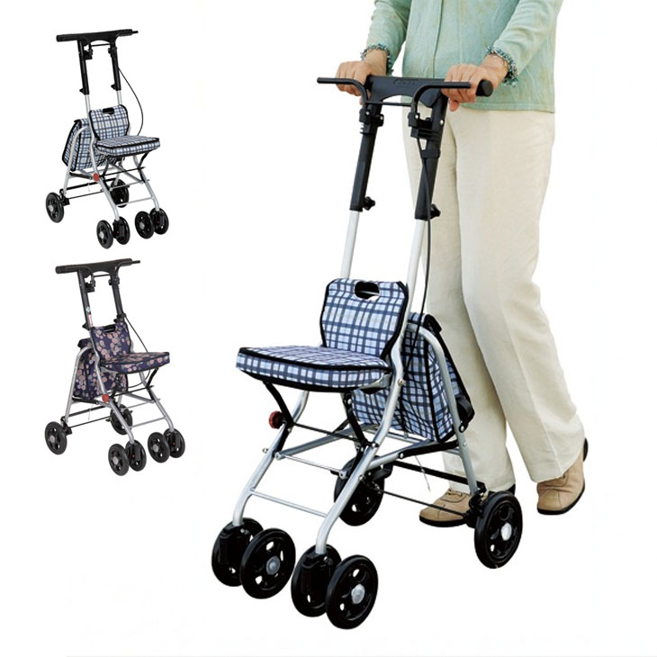 展示品】 座れる シルバーカー 腰かけ コンパクト 折りたたみ 6輪