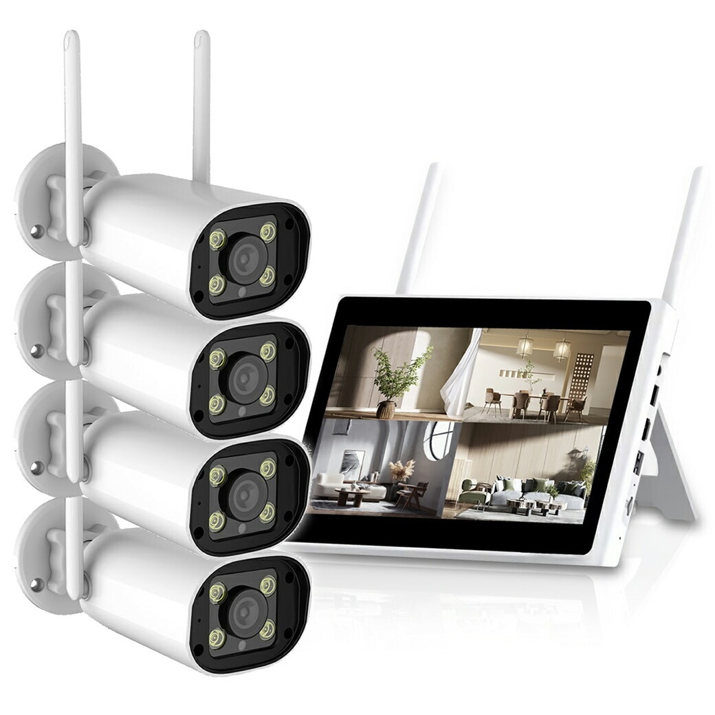 ワイヤレス防犯カメラ10.1インチモニター＆カメラ4台セット
