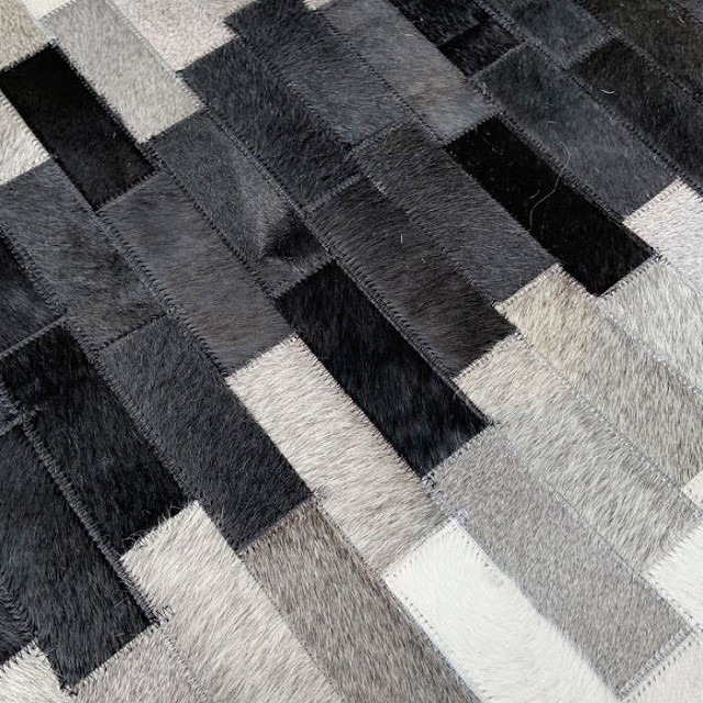 カウハイドラグ BK インブラック 160X230cm ラグ 長方形 革 （375