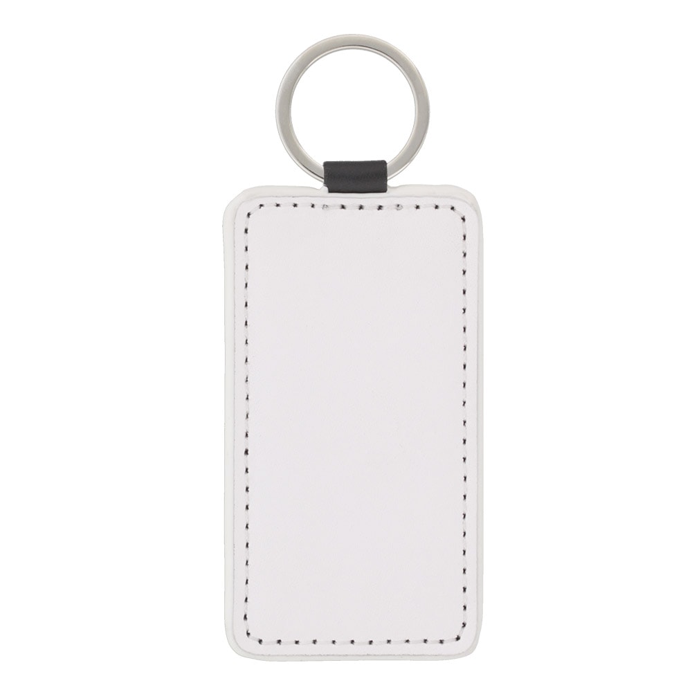 PU製 合皮レザー タグキーホルダー 角型 ホワイト 無地｜パーツ材料の
