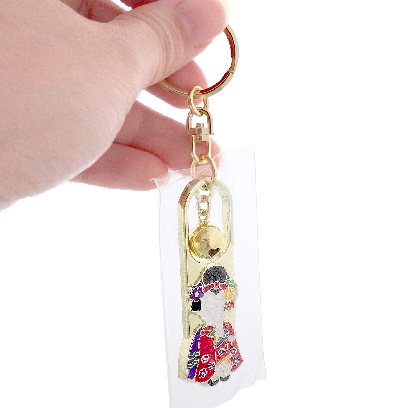 日本のお土産 観光 メタル キーホルダー No.46 鈴入り 舞妓 ゴールド