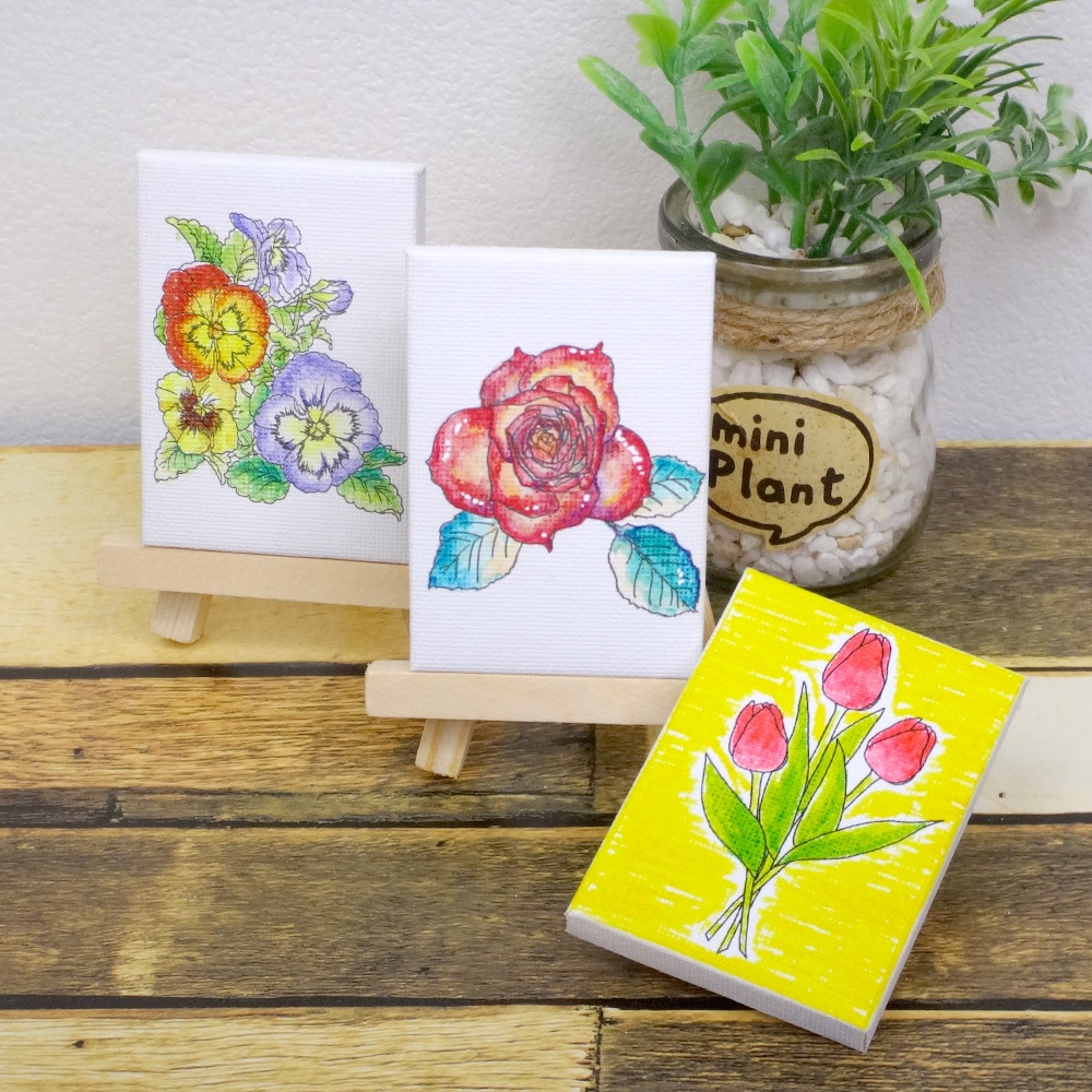 大人の塗り絵 ミニキャンバス 50×70mm フラワー ローズ｜パーツ材料の