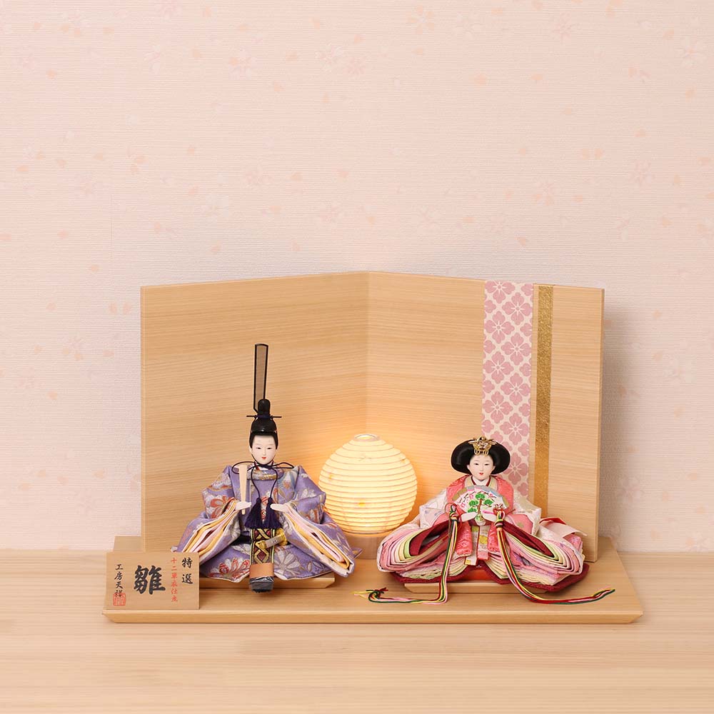 雛人形 宴桜 芥子親王飾り 木目調二曲屏風 横幅50cm