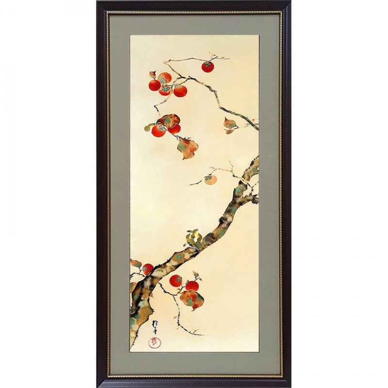 酒井抱一 「十二か月花鳥図」 十月 柿に目白図 額装 : 酒井抱一 十二