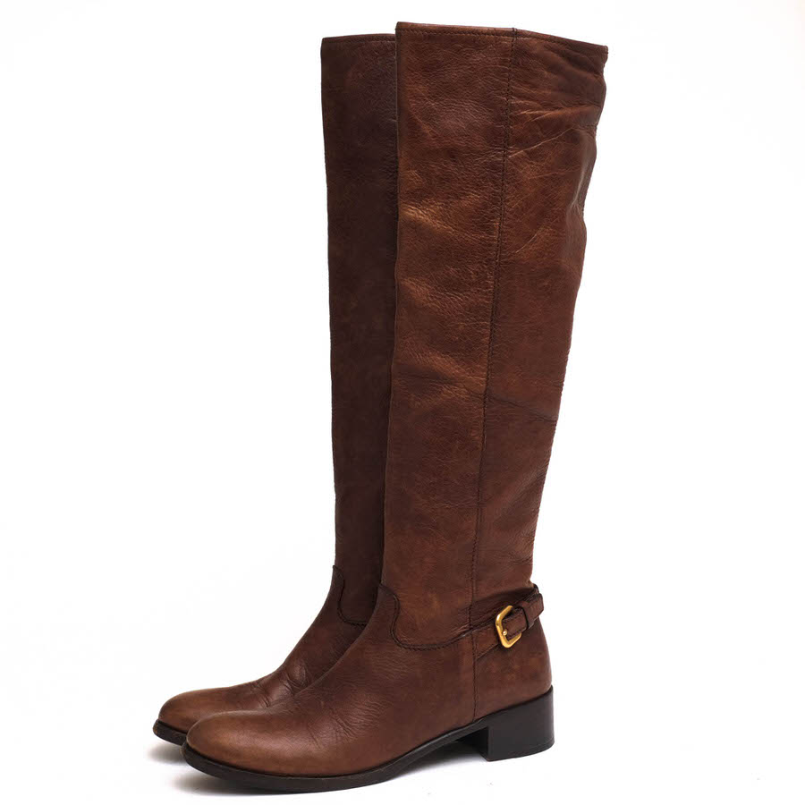 極美品・箱付PRADA ロングブーツ 36 ダークブラウン レザー - メルカリ