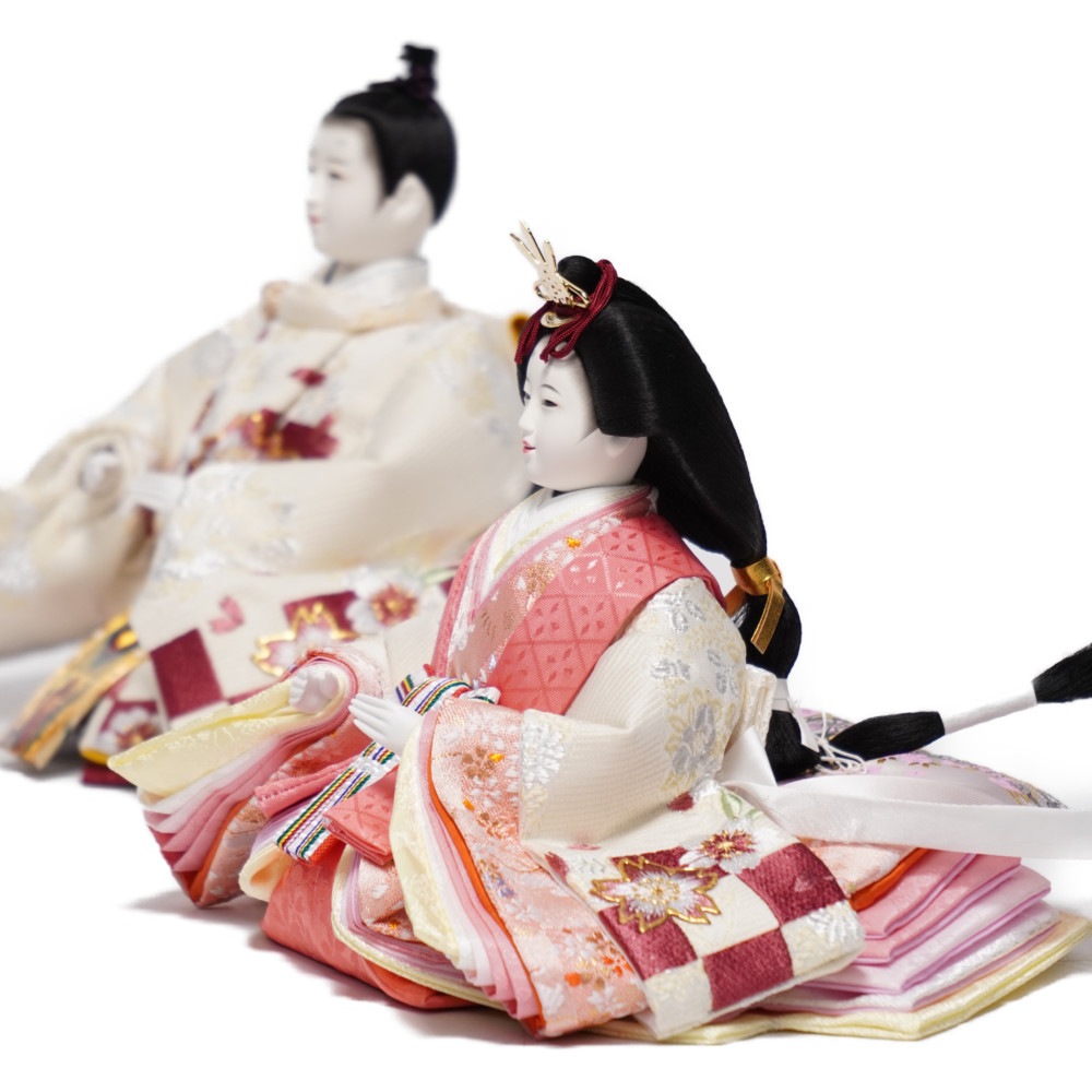 雛人形】小三五 市松桜刺繍(ベージュ) 親王飾り | 平安豊久作 ｜雛人形