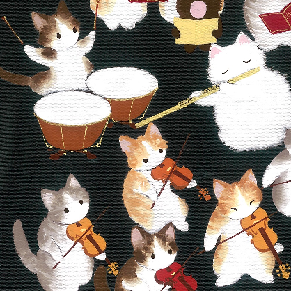 新塩瀬帯「ねこのオーケストラ」｜洗える帯 名古屋帯