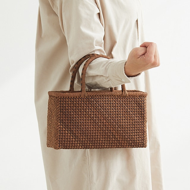 ヌメ革×やまぶどうバッグ(極細ひご幅約5mm/栃木レザー/横長/小サイズ