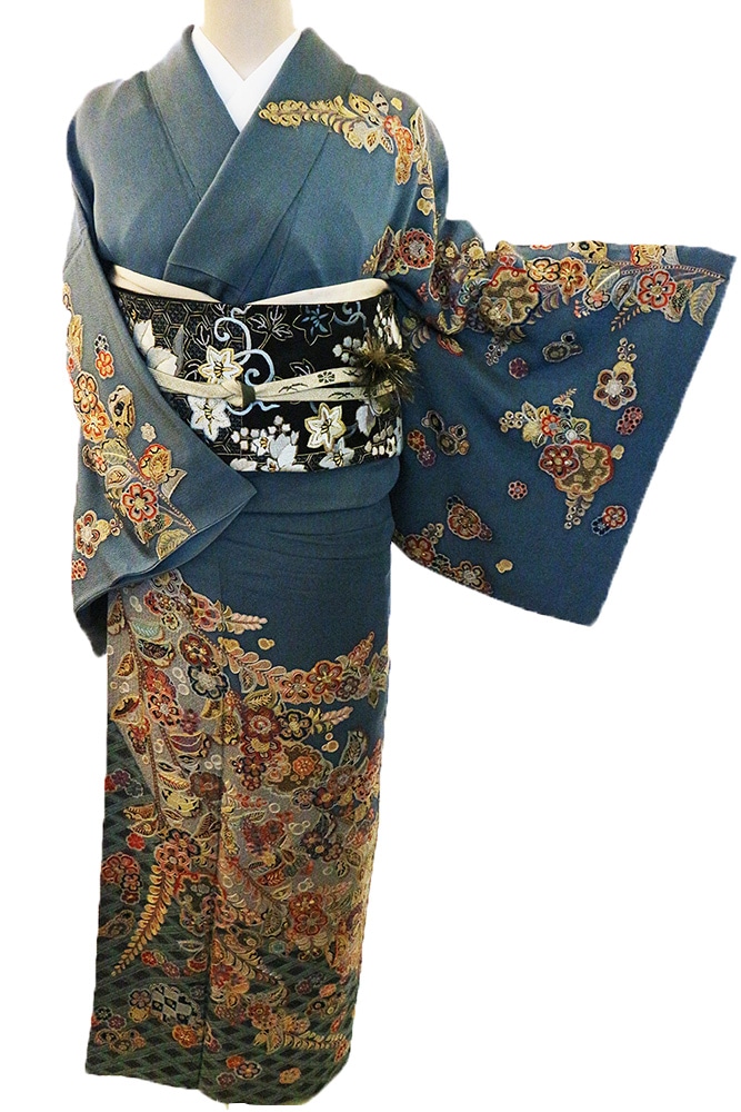 正絹訪問着 レンタルフルセット「刺繍 辻が花と雪輪に花」 | レンタル