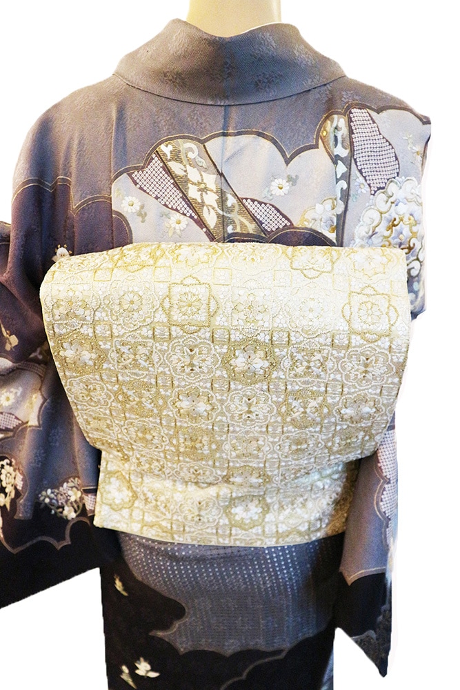 正絹訪問着 レンタルフルセット「汕頭蘇州刺繍 雲取りに道長華紋