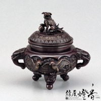 香炉/香器『高岡銅器【鳳寿獅子蓋香炉/古手色】銅製[空焚き用]』竹中