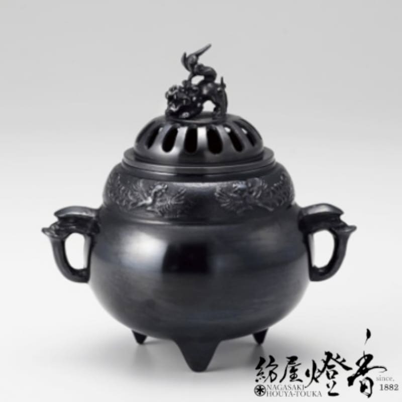 香炉/香器『高岡銅器【鳳寿獅子蓋香炉/古手色】銅製[空焚き用]』竹中