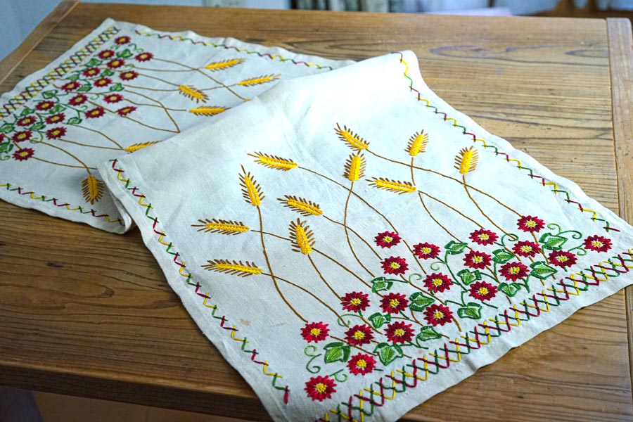 フランスのお花と麦の刺繍テーブルランナー43×100cm ge-962の通販