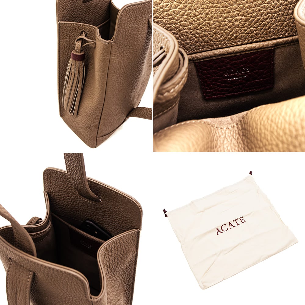 アカーテ バッグ カーフ シュリンクレザー 巾着型 2WAY ワンショルダー