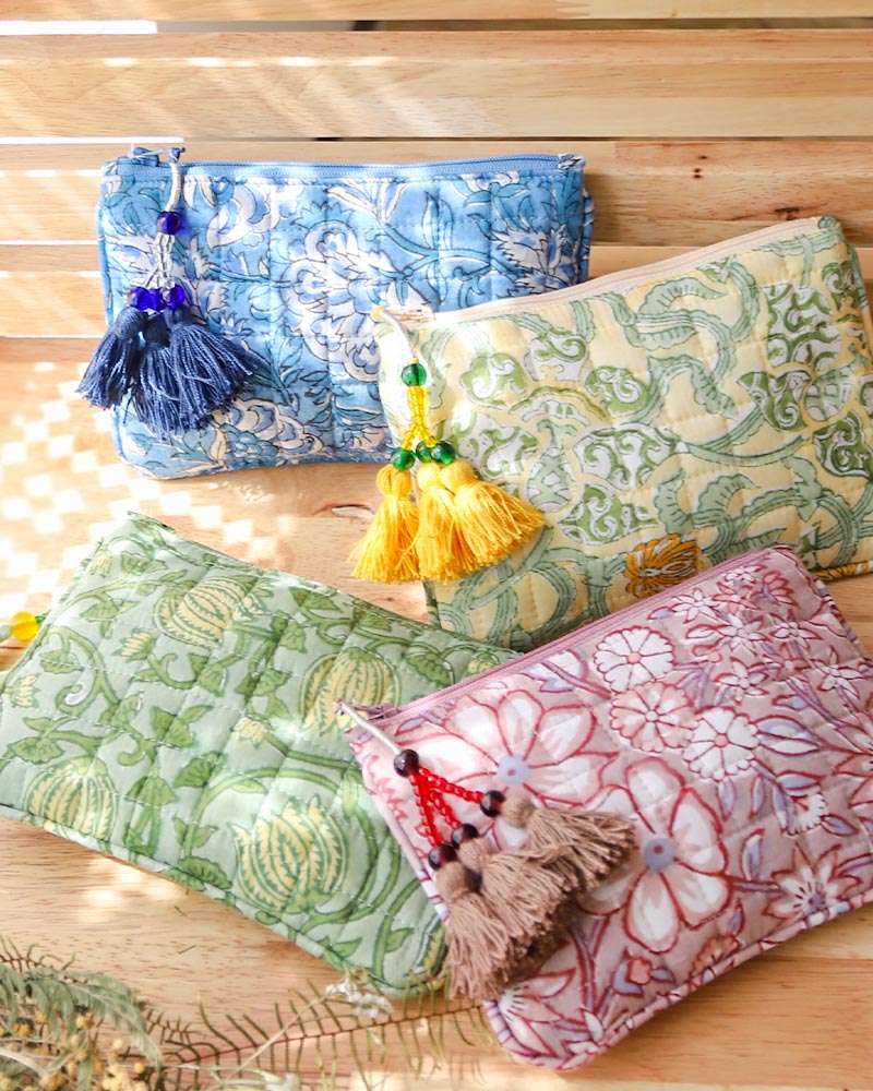 shanti / ブロックプリントキルトフラットポーチ [メール便対象品