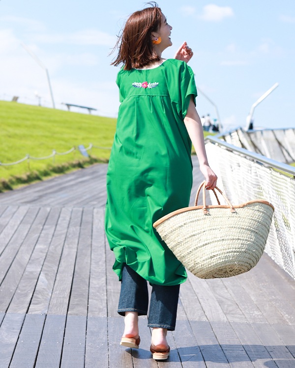 ≪20%OFF≫ tesoro / メキシコ刺繍ワンピース / フォレストグリーン