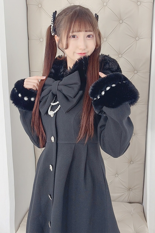 Princess Melody】りぼんタイ付きフードマキシコート - ブラック size