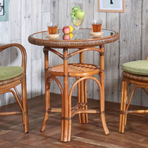 ダイニングテーブル ラウンドテーブル ラタンテーブル ガラス 直径660