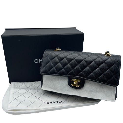 シャネル マトラッセ 25 ブラック キャビアスキン ゴールド金具