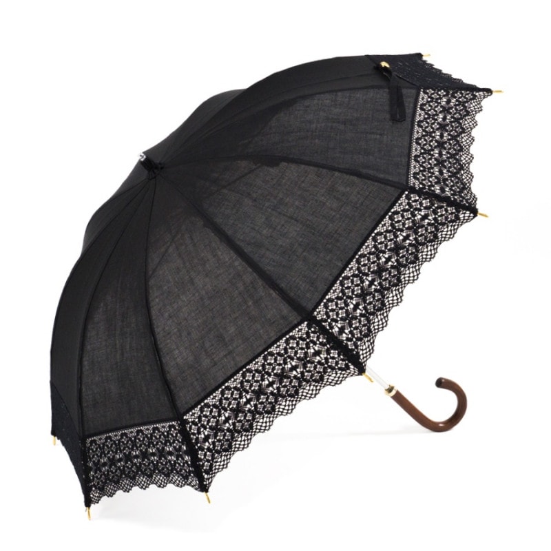 レディース日傘】麻トーションレース-1706-折りたたみ-ネイビー