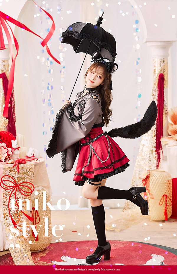 即日発送】レトロティックレース狐巫女《オリジナルコスプレ8点セット