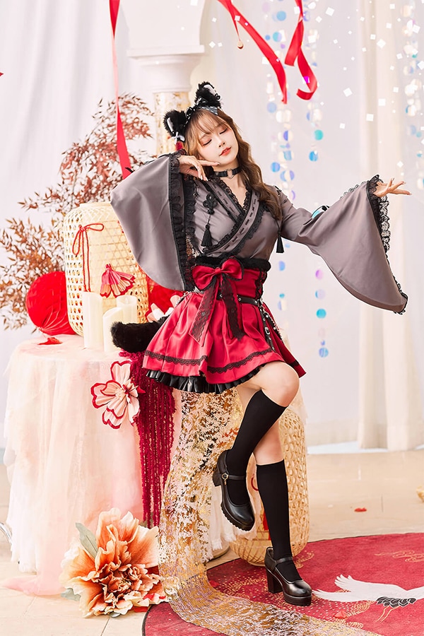 即日発送】レトロティックレース狐巫女《オリジナルコスプレ8点セット