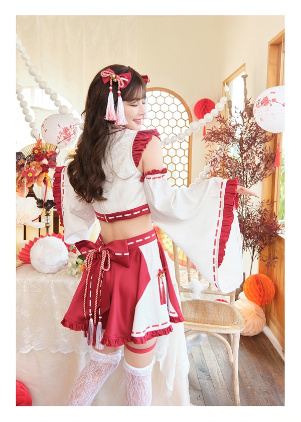 即日発送】ガーリーリボン巫女コスチューム《ハロウィンコスプレ7点