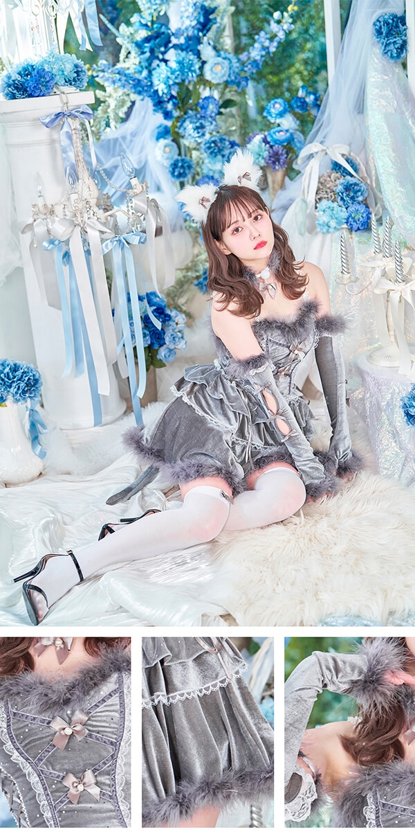 ホワイトは予約】【佐藤ノア着用】デコレーションファーキャットドレス