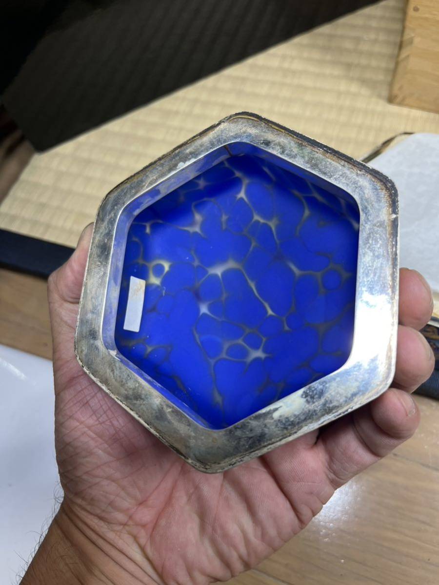 人間国宝 文化勲章 藤田喬平 「手吹 飾筥 湖上の花」 銀覆輪 共箱 栞付