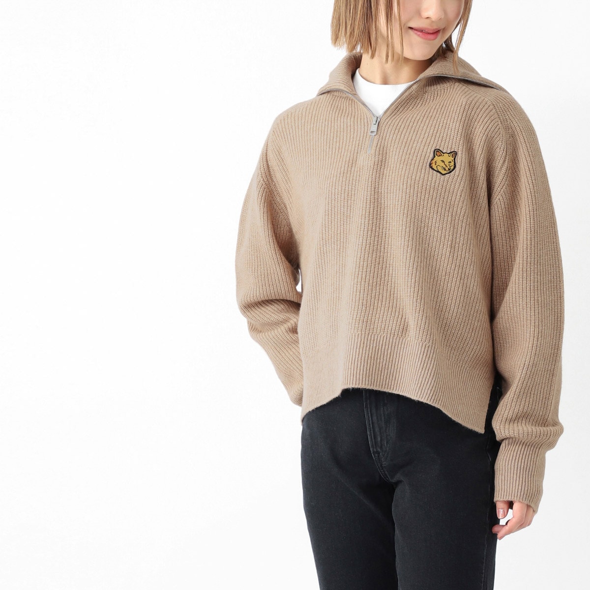 MAISON KITSUNE メゾンキツネ ハーフジップニット/BOLD FOX HEAD PATCH