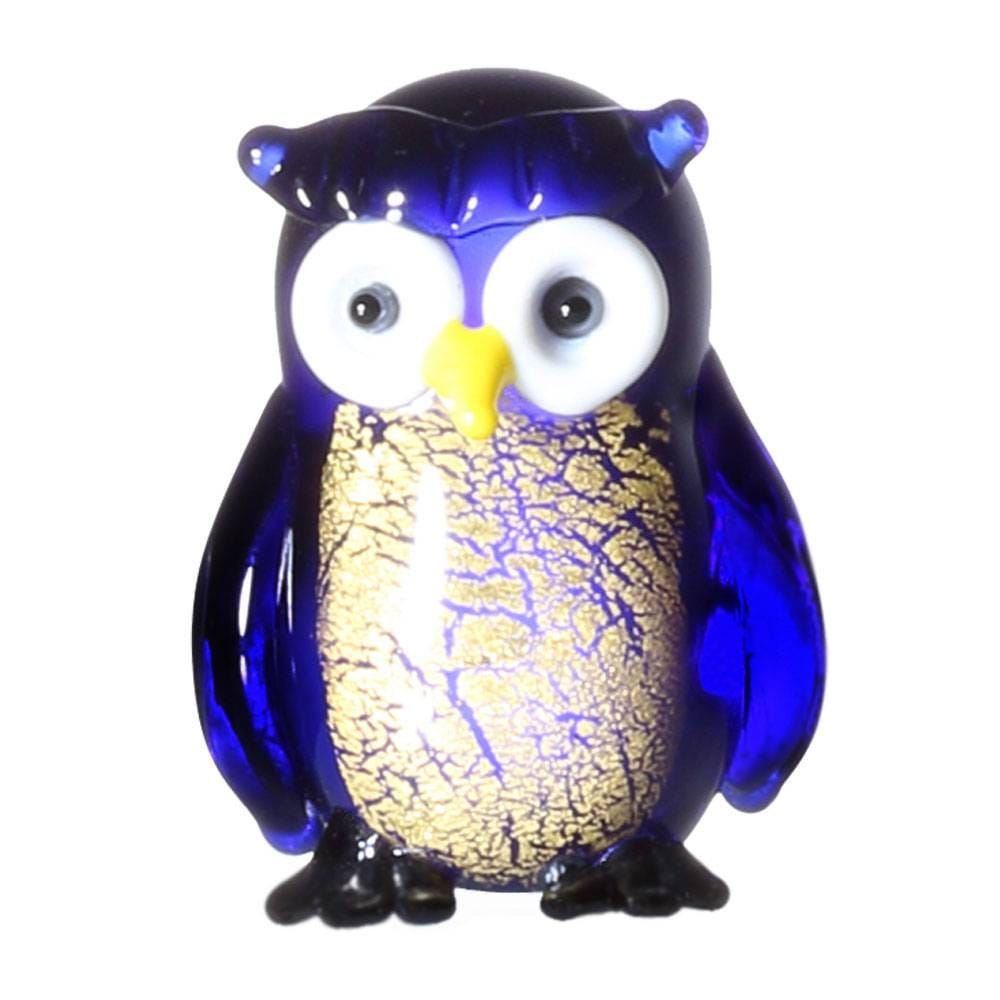 フクロウ ガラス 置物 インテリア雑貨 ふくろう 梟 ブルー 青 開運