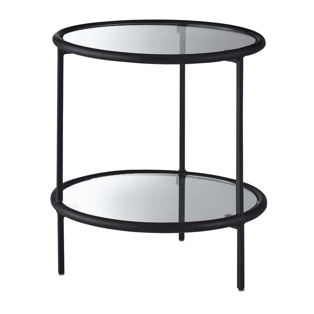 ガラス×ブラックアイアンの2段サイドテーブル｜シンプルモダンなネスト