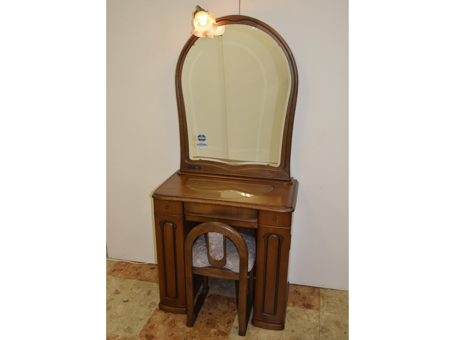 17一面鏡ポルティア サクラオール色 ドレッサー完成品 鏡台ミラー 椅子