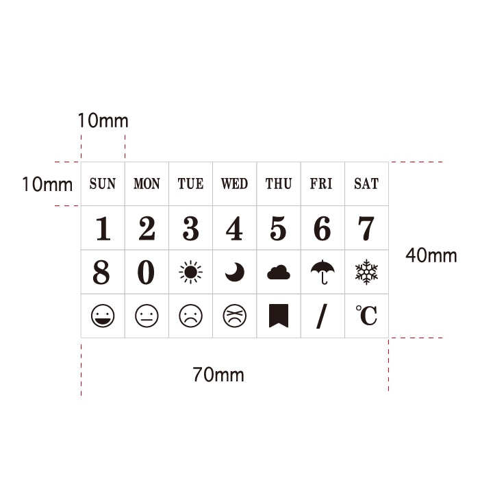 プチ文字スタンプセット 大・曜日/数字/絵文字 こどものかお