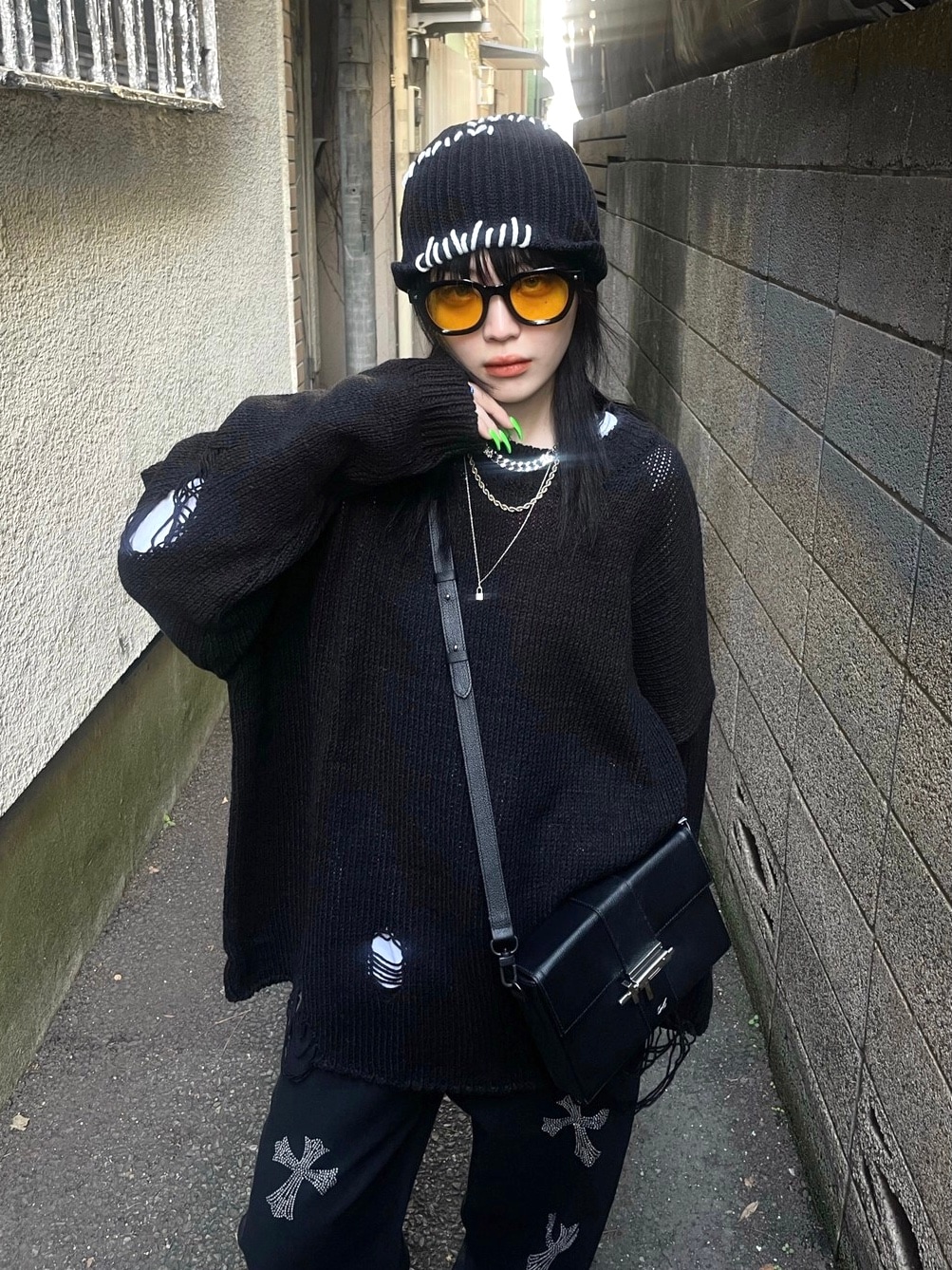 受注制【Never mind the XU】damage knit (2color) | OUR BRAND,Never