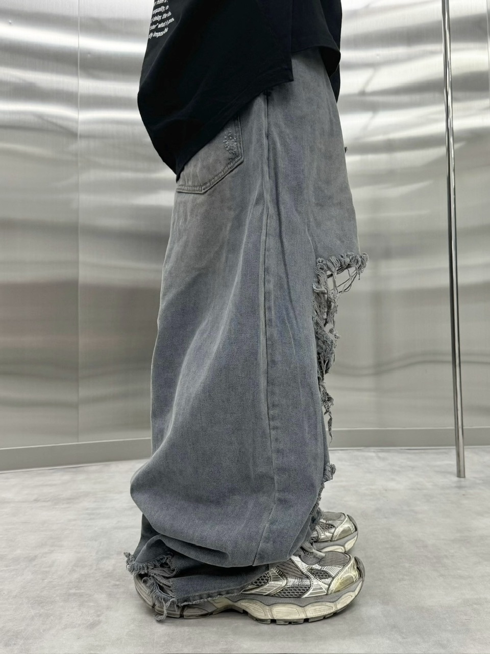 受注制【Never mind the XU】damage denim pants (3color) / 【ネバー