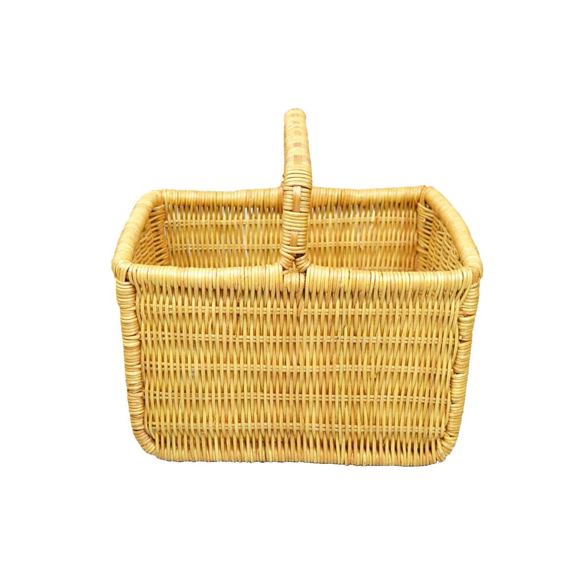 ラタンバスケット ふち付き 一本手 四角 ベトナムラタン ニス仕上げ