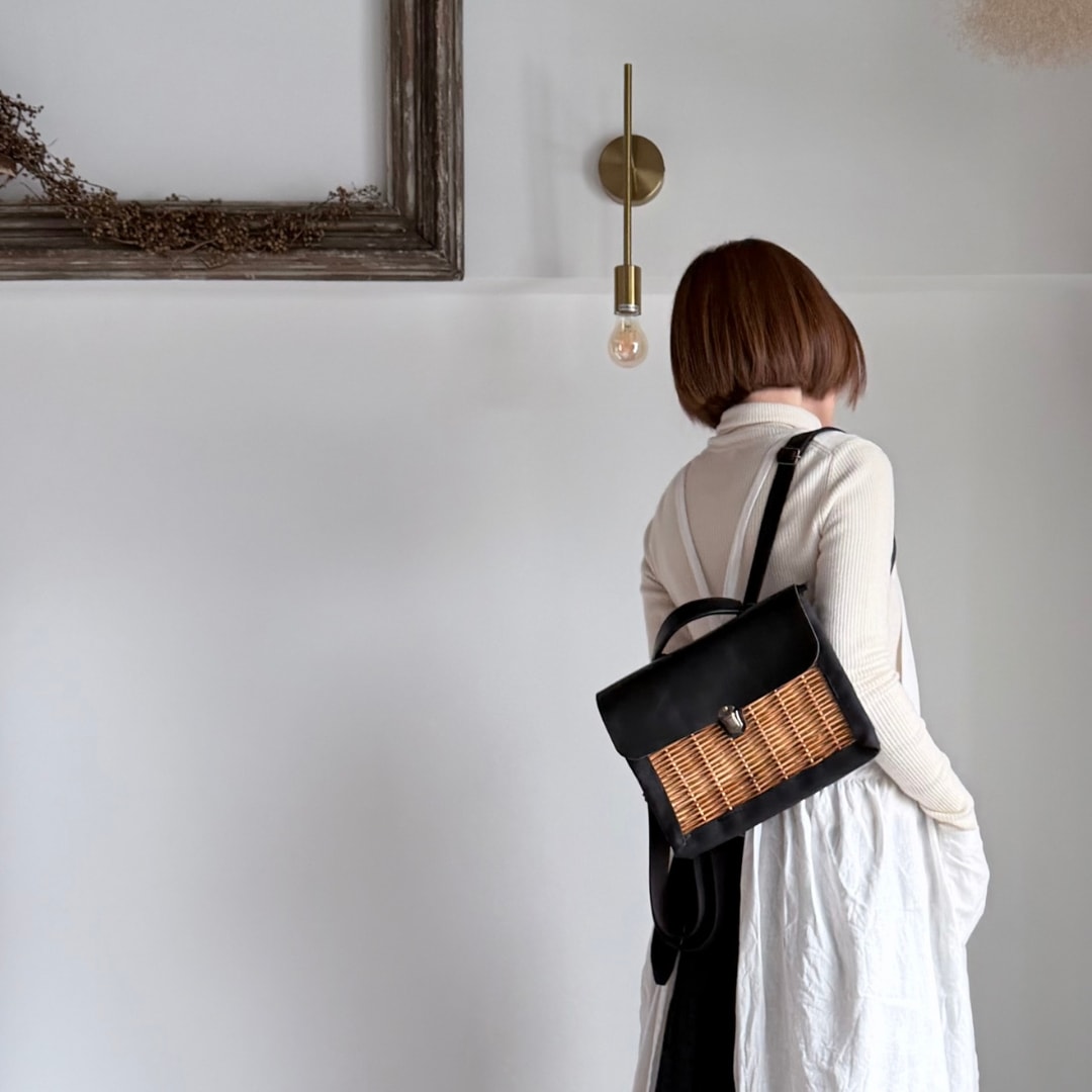 新仕様モデル）3wayで使える革とカゴのリュック【革とカゴとクボ